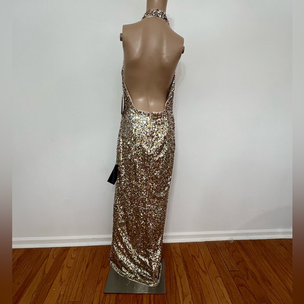 Marciano Limited Edition Shimmering Gold Sequin Halter Gown - Picture 4 of 9